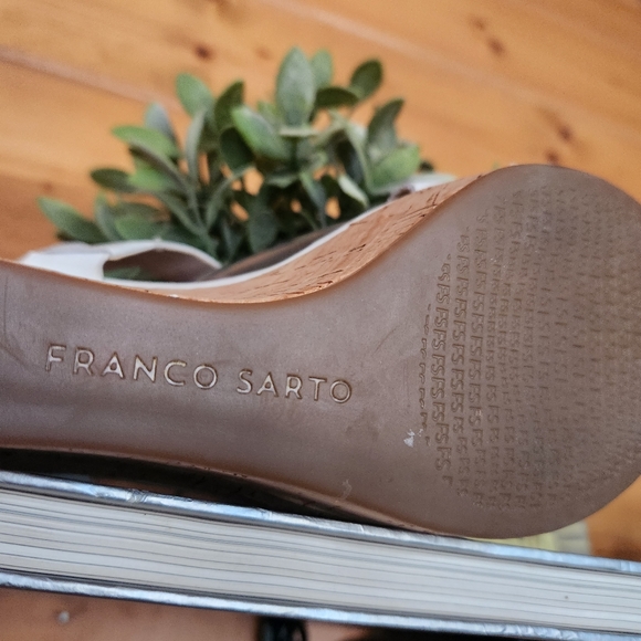 Franco Sarto 💜 Surprise 2 Ivory Leather Wedge Sandals Cork Strappy Platform 10M - Picture 8 of 10